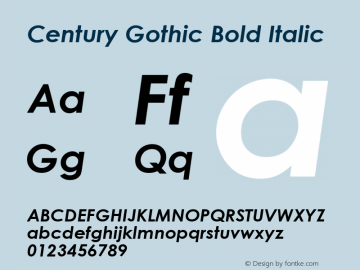 Century Gothic Bold Italic Version 2.35 Font Sample