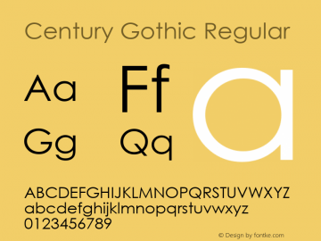 Century Gothic Regular Version 1.50 Font Sample