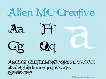 Alien MC Creative 1999; 1.0, initial release Font Sample