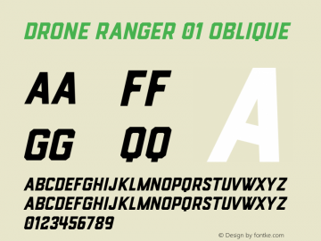 Drone Ranger 01 Oblique Version 1.000;PS 001.001;FontLab 1.0.38图片样张