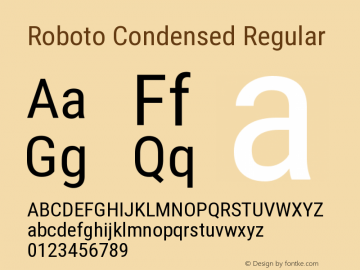 Roboto Condensed Regular Version 2.001201; 2014 Font Sample