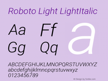 Roboto Light LightItalic Version 2.001151; 2014 Font Sample