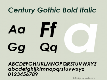 Century Gothic Bold Italic Version 2.30 Font Sample