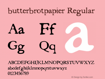 butterbrotpapier Regular Version: 04/29/00 16:30:29 Font Sample