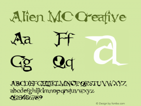 Alien MC Creative 1999; 1.0, initial release Font Sample