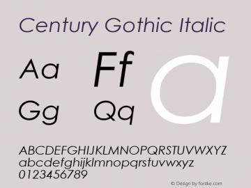 Century Gothic Italic Version 2.30 Font Sample