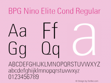 BPG Nino Elite Cond Regular Version 3.005 2008 Font Sample