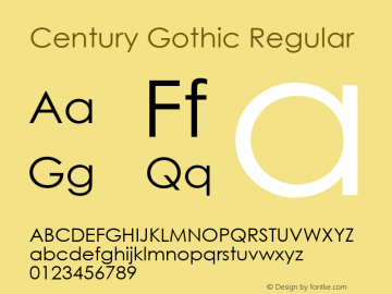 Century Gothic Regular Version 2.35 Font Sample