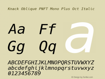 Knack Oblique PNFT Mono Plus Oct Italic Version 2.009;PS 002.009;hotconv 1.0.70;makeotf.lib2.5.58329 Font Sample