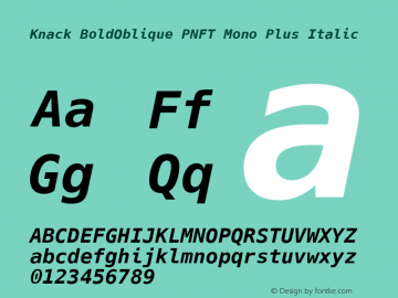 Knack BoldOblique PNFT Mono Plus Italic Version 2.009;PS 002.009;hotconv 1.0.70;makeotf.lib2.5.58329 Font Sample