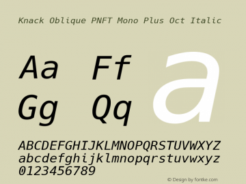 Knack Oblique PNFT Mono Plus Oct Italic Version 2.009;PS 002.009;hotconv 1.0.70;makeotf.lib2.5.58329 Font Sample