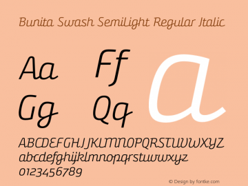 Bunita Swash SemiLight Regular Italic Version 1.142 Font Sample