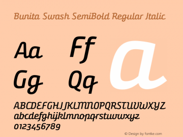 Bunita Swash SemiBold Regular Italic Version 1.142图片样张