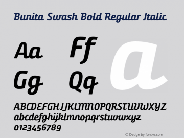 Bunita Swash Bold Regular Italic Version 1.142 Font Sample