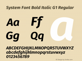 System Font Bold Italic G1 Regular Version 4.106;PS 004.106;hotconv 1.0.70;makeotf.lib2.5.58329 Font Sample
