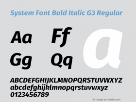 System Font Bold Italic G3 Regular Version 4.106;PS 004.106;hotconv 1.0.70;makeotf.lib2.5.58329 Font Sample