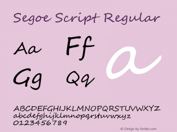Segoe Script Regular Version 5.00 Font Sample