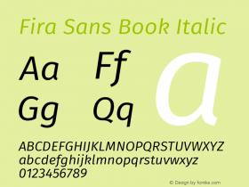 Fira Sans Book Italic Version 4.106 Font Sample