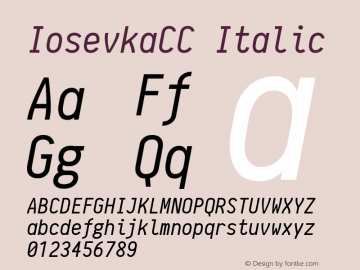 IosevkaCC Italic r0.1.13; ttfautohint (v1.3) Font Sample