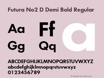 Futura No2 D Demi Bold Regular Version 1.00 Font Sample