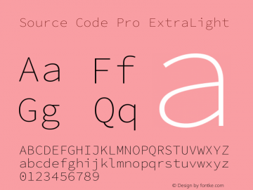 Source Code Pro ExtraLight Version 1.0 Font Sample