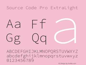 Source Code Pro ExtraLight Version 1.0 Font Sample