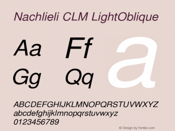 Nachlieli CLM LightOblique Version 0.101 Font Sample