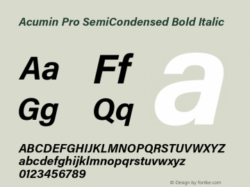 Acumin Pro SemiCondensed Bold Italic Version 1.011;PS 1.0;hotconv 1.0.86;makeotf.lib2.5.63406 Font Sample