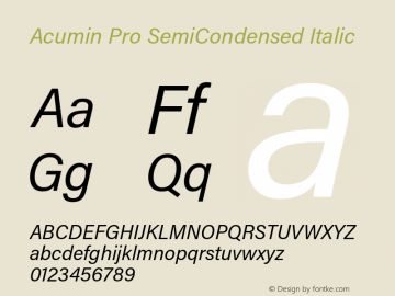 Acumin Pro SemiCondensed Italic Version 1.011;PS 1.0;hotconv 1.0.86;makeotf.lib2.5.63406 Font Sample