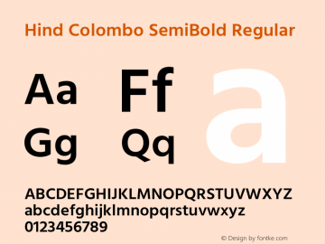 Hind Colombo SemiBold Regular Version 1.000;PS 1.0;hotconv 1.0.86;makeotf.lib2.5.63406 Font Sample