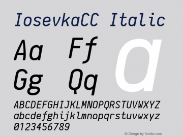 IosevkaCC Italic r0.1.15; ttfautohint (v1.3) Font Sample