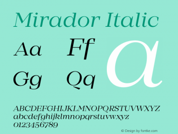 Mirador Italic Version 1.000;PS 001.000;hotconv 1.0.70;makeotf.lib2.5.58329图片样张