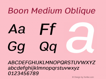 Boon Medium Oblique Version 1.0-beta2 Font Sample