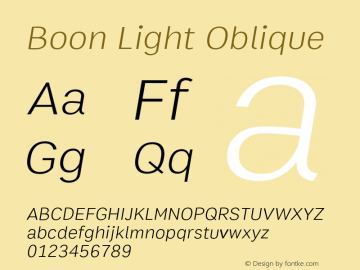 Boon Light Oblique Version 1.0-beta2 Font Sample