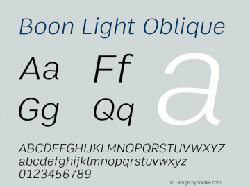 Boon Light Oblique Version 1.0-beta2 Font Sample