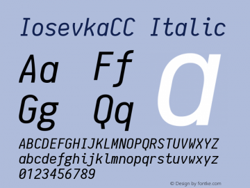 IosevkaCC Italic r0.1.16-p1; ttfautohint (v1.4.1) Font Sample