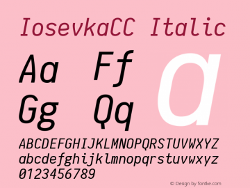 IosevkaCC Italic r0.1.16-p3; ttfautohint (v1.4.1) Font Sample