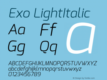 Exo LightItalic Version 1.00 Font Sample