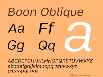 Boon Oblique Version 1.0 Font Sample