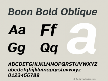 Boon Bold Oblique Version 1.0 Font Sample