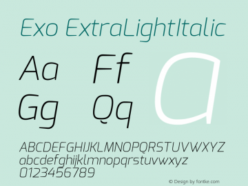 Exo ExtraLightItalic Version 1.00 Font Sample