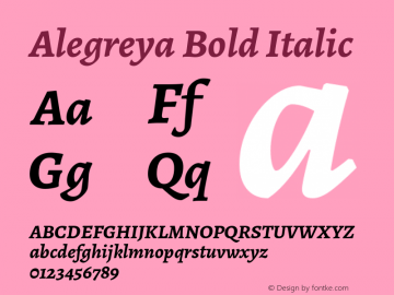 Alegreya Bold Italic Version 1.003; ttfautohint (v1.4.1) Font Sample