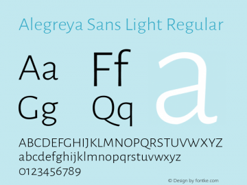 Alegreya Sans Light Regular Version 1.000;PS 001.000;hotconv 1.0.70;makeotf.lib2.5.58329 DEVELOPMENT; ttfautohint (v1.4.1) Font Sample