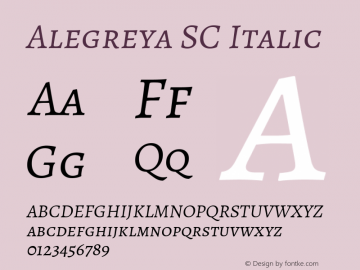 Alegreya SC Italic Version 1.003; ttfautohint (v1.4.1) Font Sample