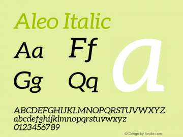 Aleo Italic Version 1.1 ; ttfautohint (v1.4.1) Font Sample