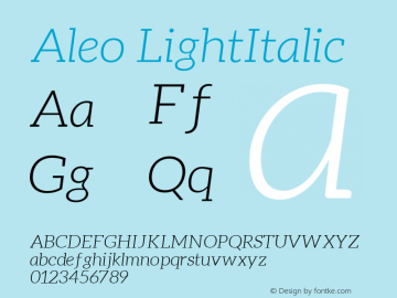 Aleo LightItalic Version 1.1 ; ttfautohint (v1.4.1) Font Sample