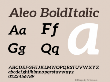 Aleo BoldItalic Version 1.1 ; ttfautohint (v1.4.1) Font Sample