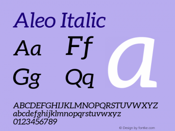 Aleo Italic Version 1.1 ; ttfautohint (v1.4.1) Font Sample