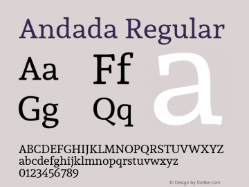 Andada Regular Version 1.003; ttfautohint (v1.4.1) Font Sample