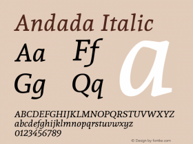 Andada Italic Version 1.003; ttfautohint (v1.4.1) Font Sample